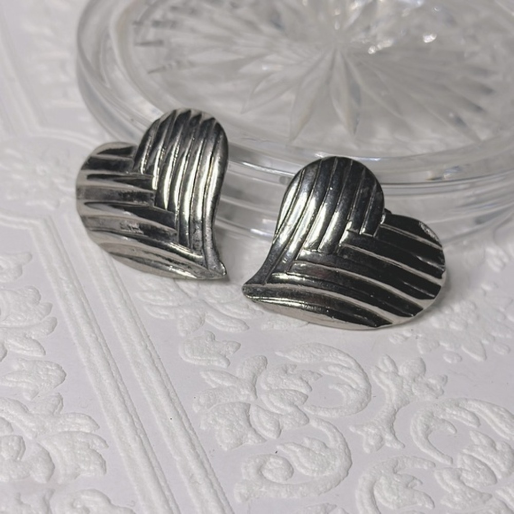 Estate Find Antique | Large 925 Silver Hearts  💕 Finely Made Clip-On Earrings